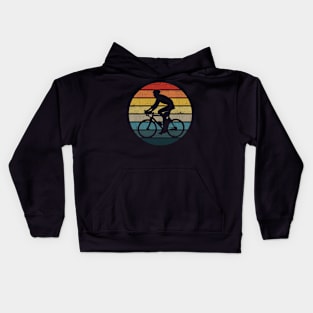 Bicyclist Silhouette On A Distressed Retro Sunset print Kids Hoodie